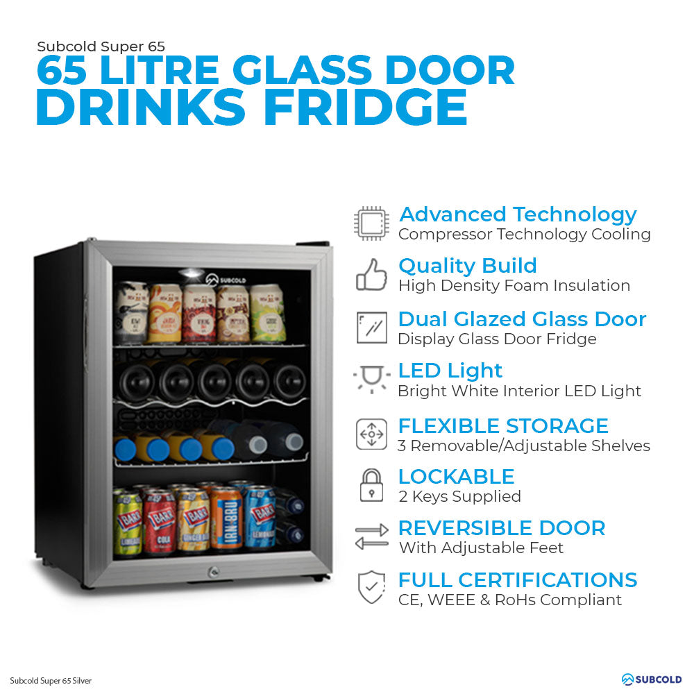 Subcold Super 65 LED Beer Fridge - Silver