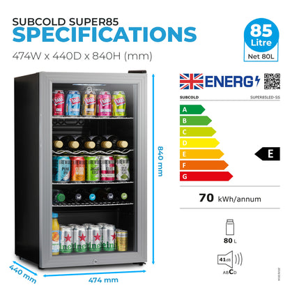 Subcold Super 85 LED Beer Fridge - Silver | Refurbished