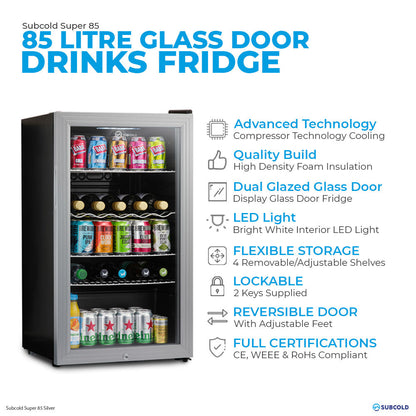 Subcold Super 85 LED Beer Fridge - Silver