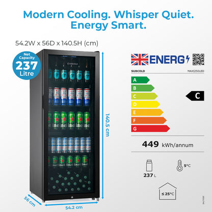 Subcold Maxi250 Tall Drinks Fridge Black | Refurbished